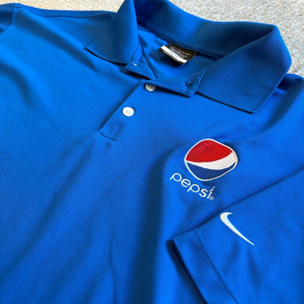 Pepsi x Nike Blue Polo Shirt - Nike Dri-fit polo Embroidered Logo